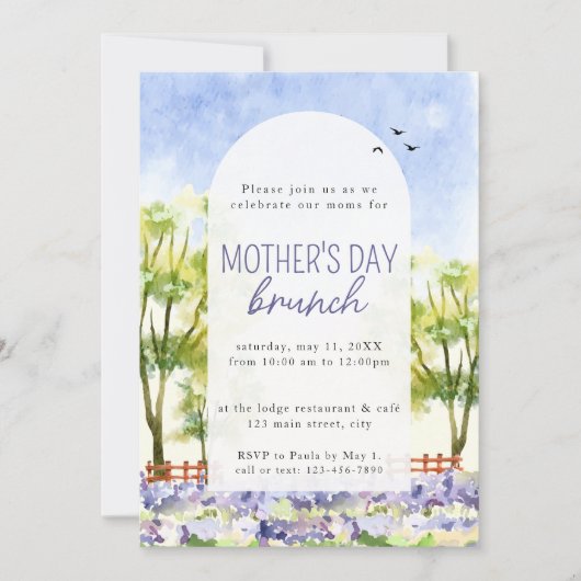 トスカーニラベンダーウォーターカラーマザーズデイブランチ 招待状 (正面)