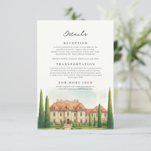 トスカーニーウォーターカラーイタリアヴィラデスティネーションウェディング エンクロージャーカード (スタンド正面)