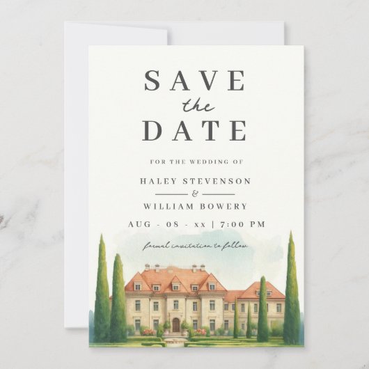 トスカーニーウォーターカラーイタリアヴィラデスティネーションウェディング セーブザデート (正面)