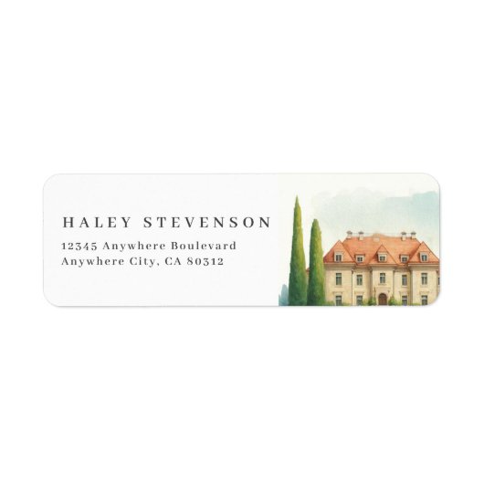 トスカーニーウォーターカラーイタリアヴィラデスティネーションウェディング ラベル (正面)