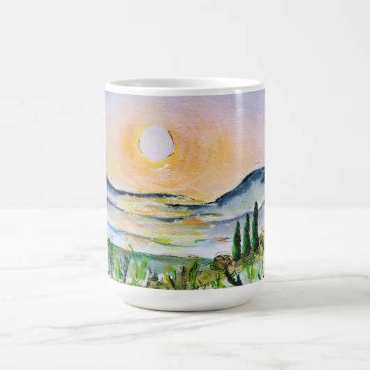 トスカーニーサンライズウォーターカラージャーニーイタリア コーヒーマグカップ (中央)