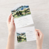 トスカーニ イタリア 水彩画 ランドスケープ ウェディング オールインワン招待状 (貼ってはがせる)