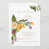 トスカーンゴールデンサンフラワーフローラブライダルシャワー 招待状 (正面/裏面)