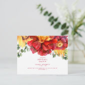 トスカーンサンフラワー&レッドピーニーブライダルシャワー インビテーションポストカード (スタンド正面)