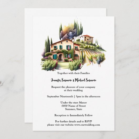 トスカーンヴィラウォーターカラーイタリアンヴィンヤードワイナリー 招待状 (正面/裏面)