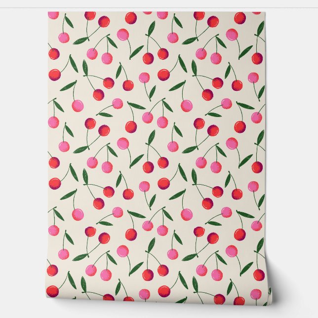 トッドレトロベリーさくらんぼオンクリーム – キッチン 壁紙 (ほどく)