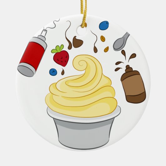 トッピングが付いているフローズンヨーグルト セラミックオーナメント (正面)