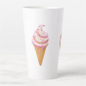 トッピング付きワッフルコーンのストロベリーサンデース カフェラテマグ (正面)