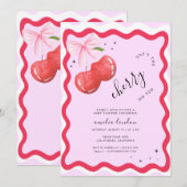 『トップのチェリー』コケット ベイビー シャワーパーティー 招待状 (正面/裏面)