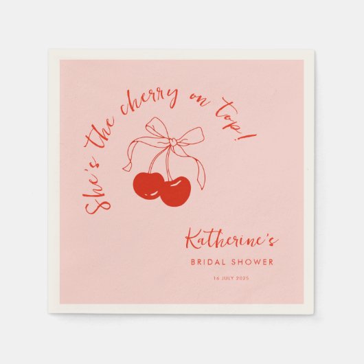 「トップのチェリー」 ブライダルシャワーのためのナプキン スタンダードカクテルナプキン (正面)