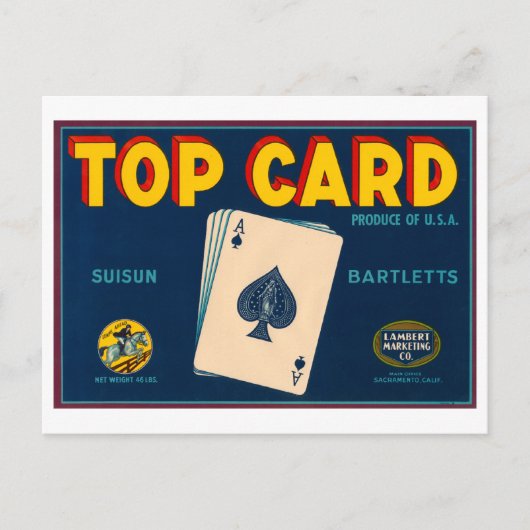 トップカードSuisun Bartlettsヴィンテージクレートラベル ポストカード (正面)