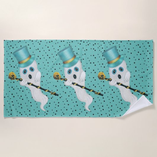 トップスファンシーの3つの幽霊ハットカネズブラックスターズ ビーチタオル (正面)
