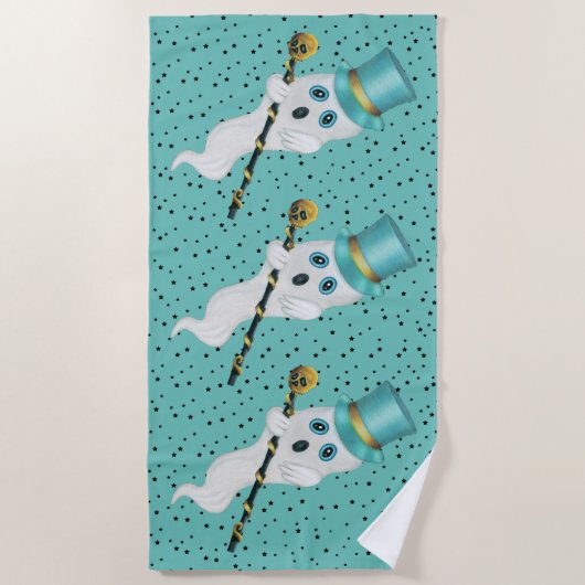 トップスファンシーの3つの幽霊ハットカネズブラックスターズ ビーチタオル (正面)