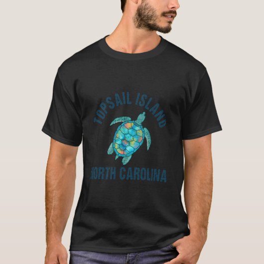 トップセイル島のビーチのウミガメのイラスト Tシャツ (正面)