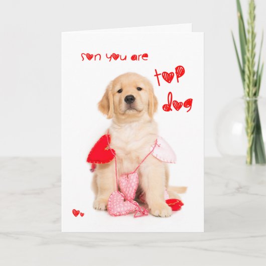 トップドッグソンゴールデンレトリバーパピバレンタイン シーズンカード (正面)