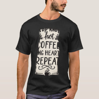 トップノット+ホットコーヒー+大きな心+繰り返し | Tシャツ