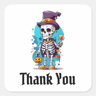トップハックールトハロウィーンのスケルトン スクエアシール