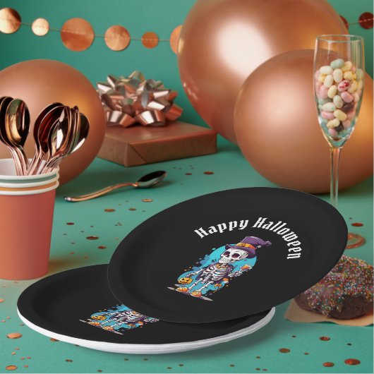 トップハックールトハロウィーンのスケルトン ペーパープレート (複数)