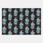 トップハックールトハロウィーンパターンのスケルトン ラッピングペーパーシート (正面)