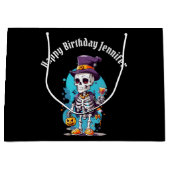 トップハックールトハロウィーン誕生日のスケルトン ラージペーパーバッグ (正面)