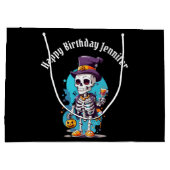 トップハックールトハロウィーン誕生日のスケルトン ラージペーパーバッグ (裏面)