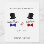 トップハッツボウタイズレッドブルーゲイ結婚ズワインラベル ワインラベル (シングルラベル)