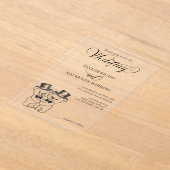 トップハットで二つのぬいぐるみ結婚が アクリル招待状 (レイダウン)