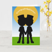 トップハットで2つのグルームズおめでとう結婚ゲイ カード (黄色い花)