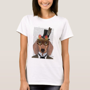 トップハットとゴーグル付きダックスシュント Tシャツ