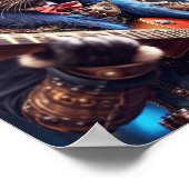 トップハットとゴーグル、ギタリスト付きスチームパンク猫 ポスター (角)