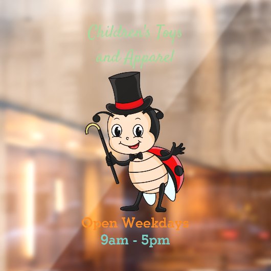 トップハットとネクタイ漫画の可愛いラディバグ ウィンドウサイン (シート2)