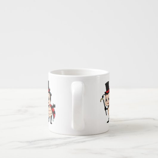 トップハットとネクタイ漫画の可愛いラディバグ エスプレッソカップ (裏面)