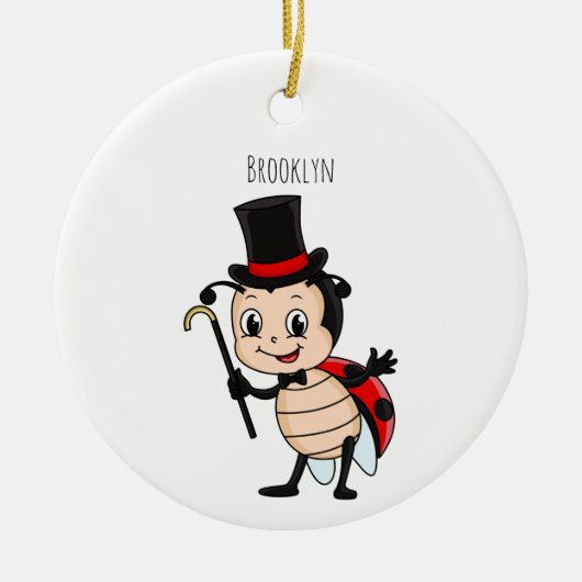 トップハットとネクタイ漫画の可愛いラディバグ セラミックオーナメント (正面)