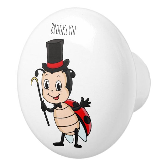 トップハットとネクタイ漫画の可愛いラディバグ セラミックノブ (右)