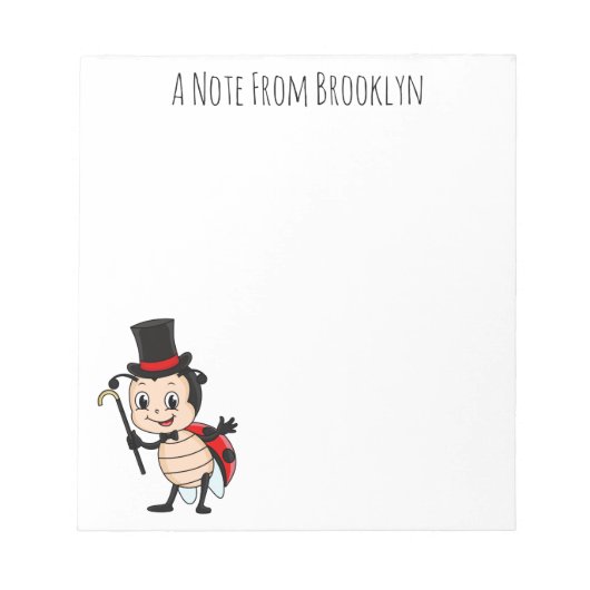 トップハットとネクタイ漫画の可愛いラディバグ ノートパッド (正面)