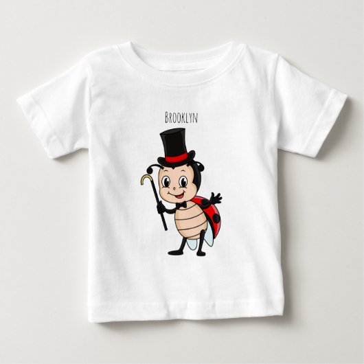 トップハットとネクタイ漫画の可愛いラディバグ ベビーTシャツ (正面)
