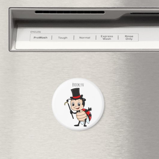 トップハットとネクタイ漫画の可愛いラディバグ マグネット (インサイチュ (食洗機))