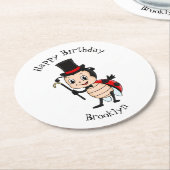 トップハットとネクタイ漫画の可愛いラディバグ ラウンドペーパーコースター (アングル)