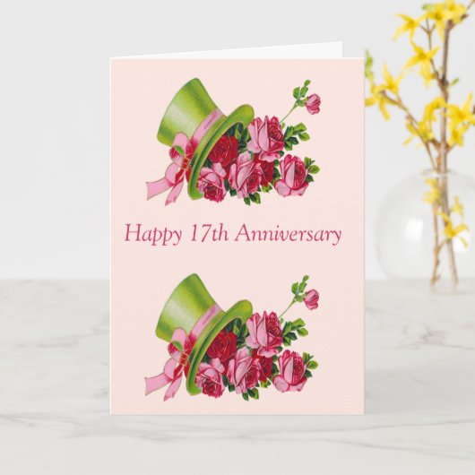 トップハットとフラワー、17周年をおめでとう カード (黄色い花)