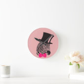 トップハットとボウタイを備えたヒップスターゼブラ ラウンド壁時計 (ホーム)