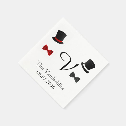 トップハットとボウタイゲイモノグラム結婚ズ スタンダードカクテルナプキン (角)