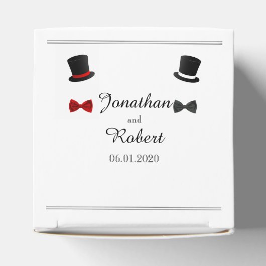 トップハットとボウタイゲイ結婚式の引き出物ボックス フェイバーボックス (上部)