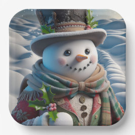トップハットとマフラーの雪だるま、クリスマス、作者 N ペーパープレート