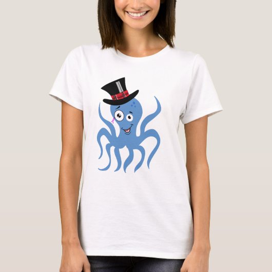 トップハットとモノクルのタコ Tシャツ (正面)