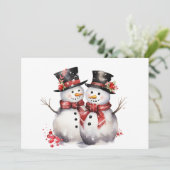 トップハットと赤いスカーフの2つの雪だるま シーズンカード (スタンド正面)