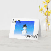 トップハットにすてき雪だるまを雪に置く カード (黄色い花)