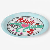 トップハットにTレックスかわいいおもしろいバレンタインデー ペーパープレート (アングル)