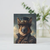 トップハットのスタームパンクドイツ羊飼い犬 ポストカード (スタンド正面)