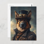 トップハットのスタームパンクドイツ羊飼い犬 ポストカード (正面/裏面)