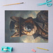 トップハットのスタームパンクドイツ羊飼い犬 薄葉紙 (クラフト)